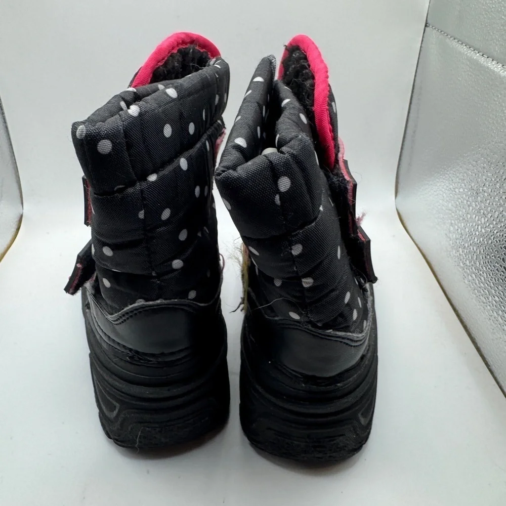 Wonder Nation Toddler Size 7 Girls Black and Pink Kids Polka Dot Snow Boots